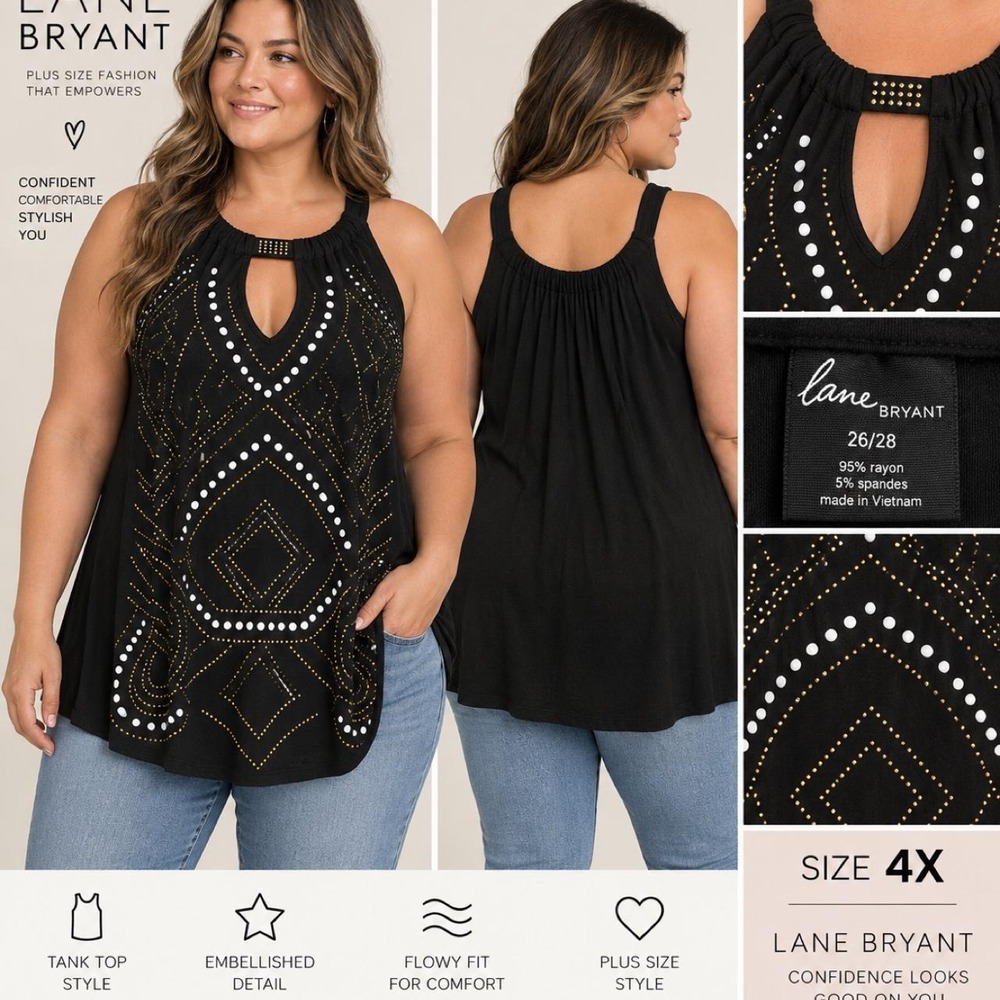 💕 Lane Bryant Embellished Black Tank — 4X